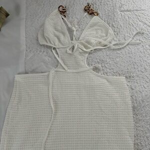 White mini bodycon dress beach double lined #partyvibes